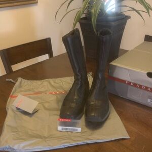 Y2K Vintage Prada Nero Calf Leather & Nylon Sport Boots